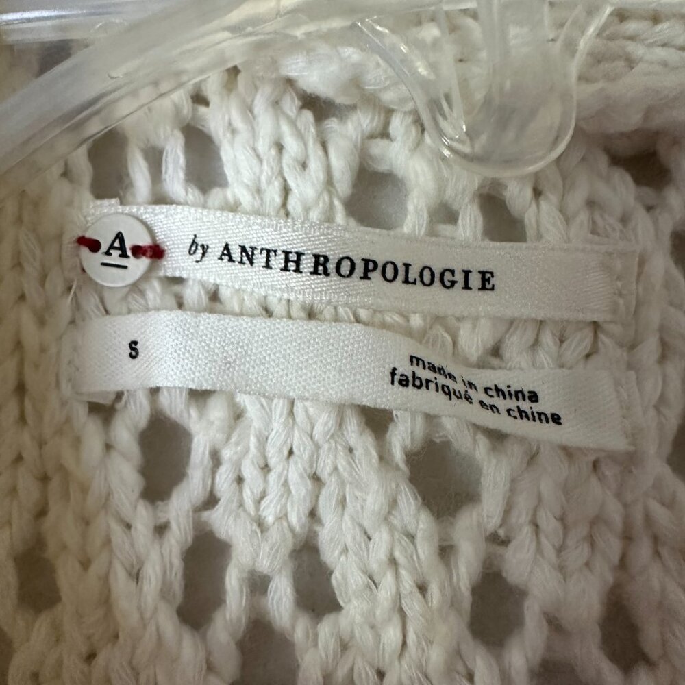 A by Anthropologie Sweater‎ Cardigan sz S Pink linen blend open long crochet - Picture 3 of 4